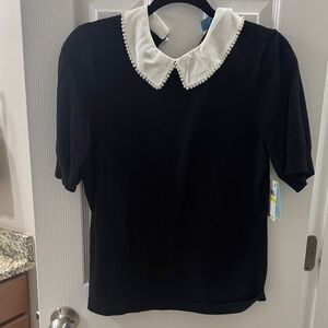 CeCe Black Blouse with White Collar NWT